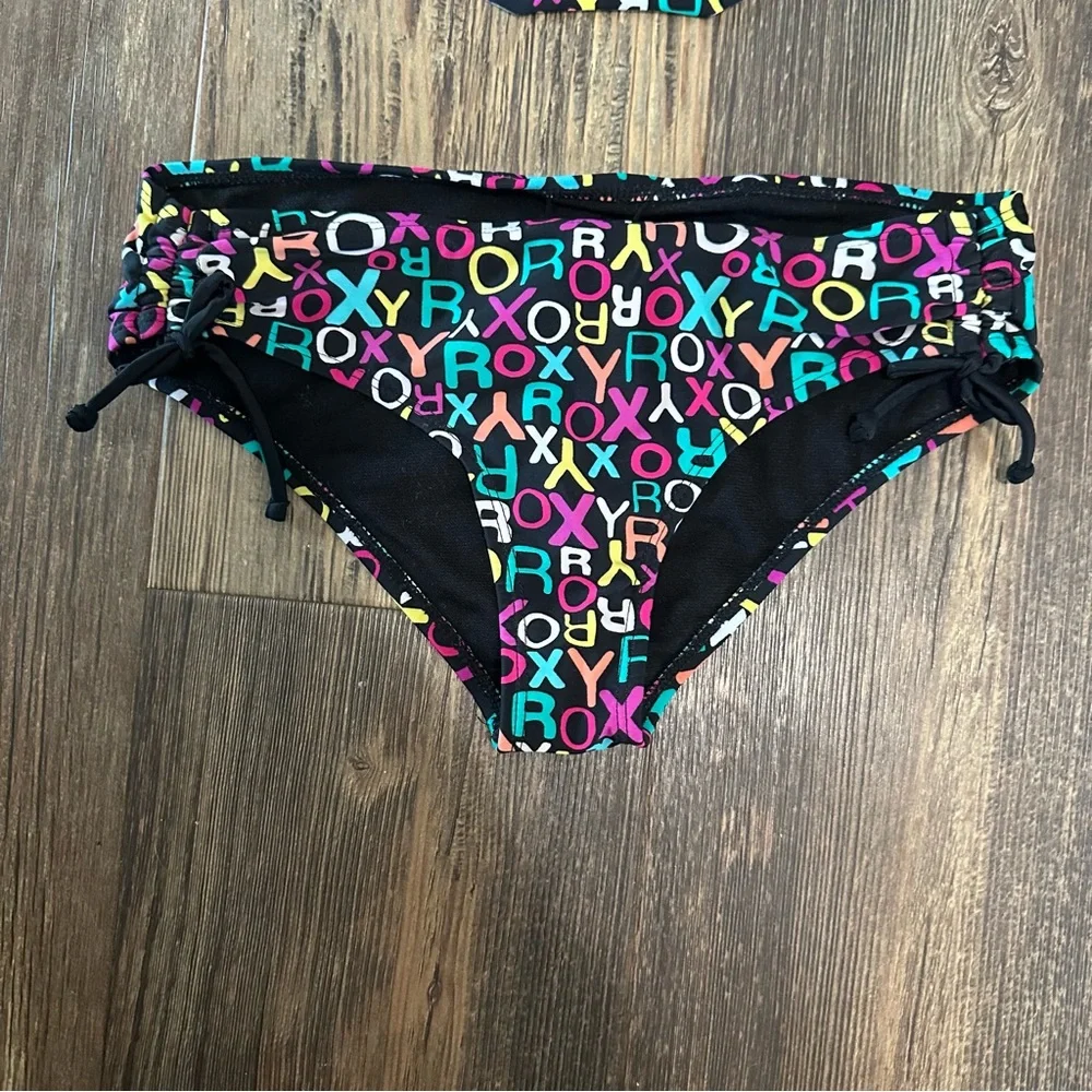ROXY girl 2-piece bikini size 14 colorful logo flutter top swimsuit beach surf